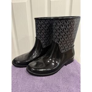 MICHAEL KORS Sutter Black MK Monogram Rain Boots Women’s 8 Waterproof